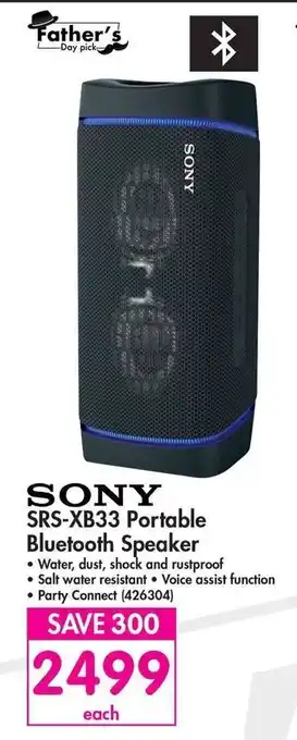 Makro SONY - SRS-XB33 Portable Bluetooth Speaker offer