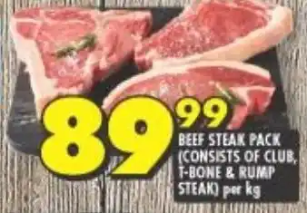 Shoprite Beef Steak Pack (Consist of Club, T-Bone & Rump Steak) per kg offer