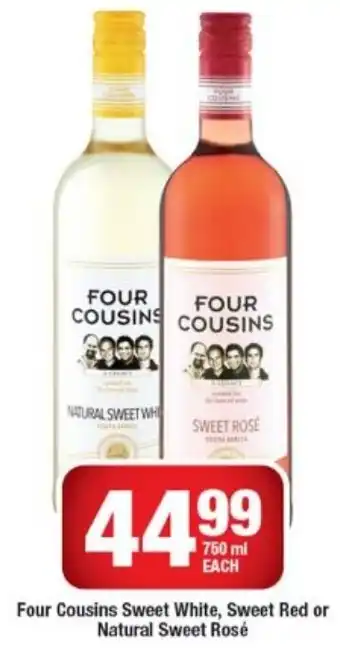 OK Liquor Four Cousins Sweet White, Sweet Red or Natural Sweet Rose 750 ml each offer