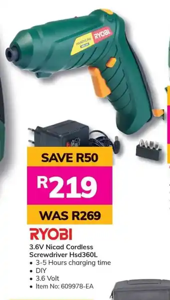 Game RYOBI 3.6V Nicad Cardless Screwdriver Hsd360L offer
