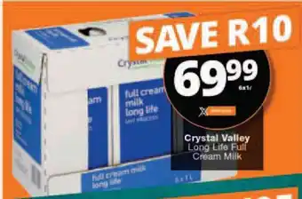 Checkers Crystal Valley Long Life Full Cream Milk 6 x 1L offer