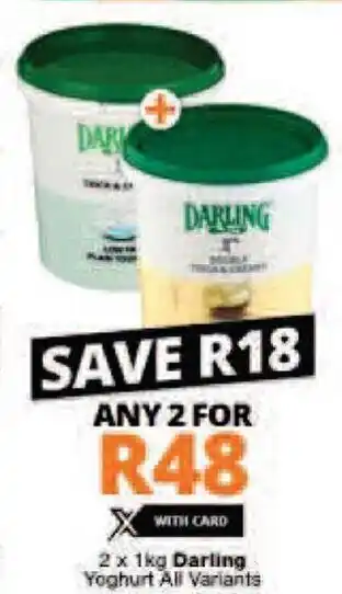 Checkers Darling Yoghurt All Variants 2 x 1 kg offer