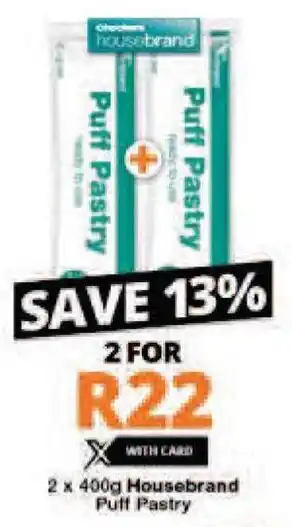 Checkers Housebrand Puff Pastry 2 x 400g offer