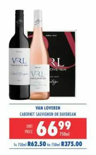 Ultra Liquors Van loveren Cabernet Sauvignon or Daydream 750ml offer