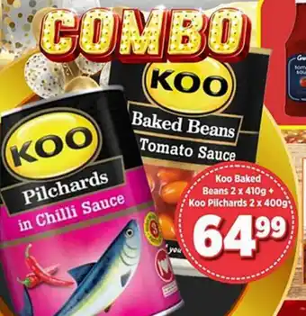 Big Save Combo Koo Baked Beans 2 x 410g + Koo Pilchards 2 x 400g offer