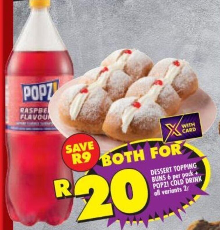 Dessert Topping Buns 6 per pack + Pepz! Cold Drink all variants 2L