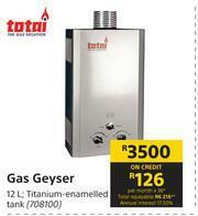 Totai 12L Gas Geyser offer at Builders Warehouse
