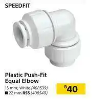 Builders Warehouse Speedfit Plastic Push Fit Equal Elbow (White) 15mm offer