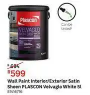 Leroy Merlin Plascon Velvaglo (White) Satin Sheen Wall Paint Interior/Exterior-5L offer