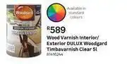 Leroy Merlin Dulux Woodgard Timbavarnish (Clear) Interior/Exterior Wood Varnish-5L offer