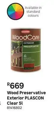 Leroy Merlin Plascon (Clear) Exteriod Wood Preservative-5L offer