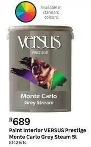 Leroy Merlin Versus Prestige Monte Carlo Grey Steam Interior Paint-5L offer