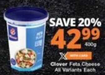 Checkers Clover Feta Cheese all variants 400g offer