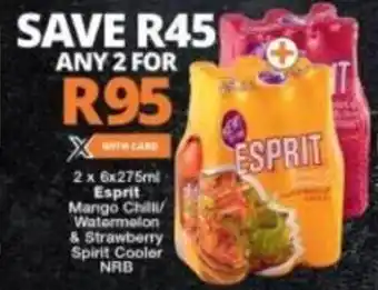 Checkers Esprit Mango Chilli/Watermelon & Strawberry Spirit Cooler NRB 2 x 6 x 275ml offer