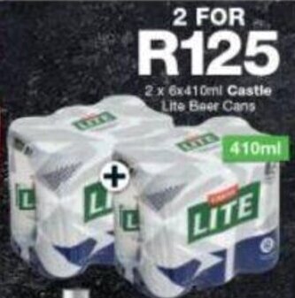Checkers Castle Lite Beer Cans 2 x 6 x 410ml offer