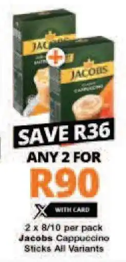 Checkers Jacobs Cappuccino Sticks All Variants 2 x 8/10 offer