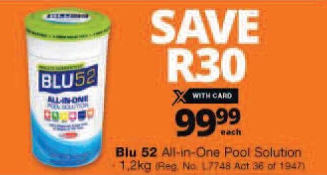 Blue 52 All -in-One Pool Solution offer at Checkers