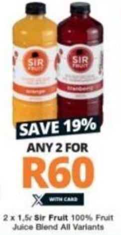 Checkers SIR Fruit 100% Fruit Juice Blend All Variants 2 x 1,5L offer