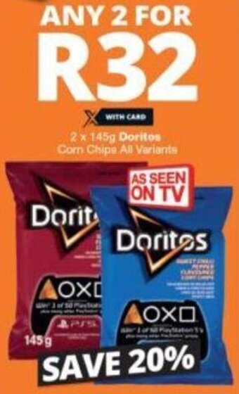 Checkers Doritos Corn Chips All Variants 2 x 145g offer