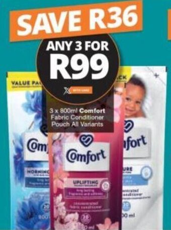 Checkers Comfort Fabric Conditioner Pouch All Variants 3 x 800ml offer