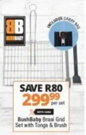 Checkers BushBaby Braai Grid Set with Tongs & Brush offer