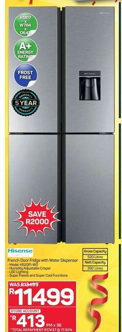 Pick n Pay Hypermarket Hisense French Door Fridge with Water Dispenser offer