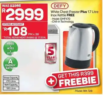 Pick n Pay Hypermarket Defy White Chest Freezer Plus 1.7 Litre Inox Kettle Free offer
