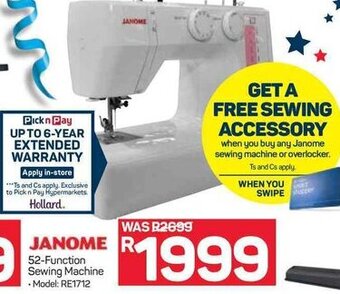 Pick n Pay Hypermarket Janome 52-Function Sewing Machine offer