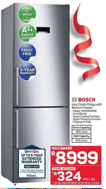 Pick n Pay Hypermarket Bosch Inox Combi Fridge with Bottom Freezer offer
