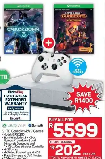 Pick n Pay Hypermarket XBOX One S 1TB Console with 2 Games offer