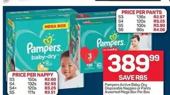 Pick n Pay Hypermarket Pampers Active Baby-Dry Disposable Nappies or Pants Assorted Mega Box Per Box offer