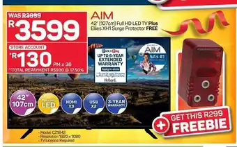 Pick n Pay Hypermarket Aim 42" 107cm Full HD LED TV Plus Allies XH1 Surge Protector Free offer