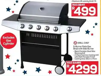 Pick n Pay Hypermarket Grill Chef 5-Burner Patio Gas Braai with Side Burner 69cm x 41cm offer