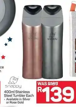Pick n Pay Hypermarket Snappy Stainless Steel Tumbler 400ml Each offer