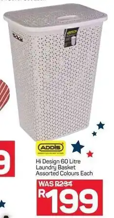 Pick n Pay Hypermarket Addis Hi Design 60 Litre Laundry Basket Assorted Colours Each offer