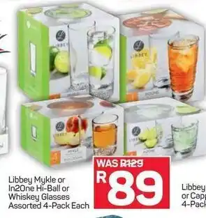 Pick n Pay Hypermarket Libbey Mykle or In20ne Hi-Ball or Whiskey Glasses Assorted 4-Pack Each offer