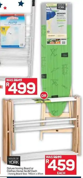Pick n Pay Hypermarket Deluxe Ironing Board 140cm x 37cm or Clothes Horse No. 82 Each offer