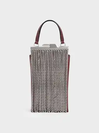 Charles & Keith Chain fringe elongated clutch - burgundy offer