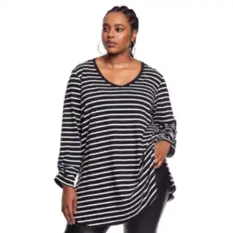 Donna Plus size long length tunic with ruch sleeves - black & white offer