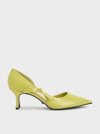 Patent leather bow-tie half d'orsay pumps - mustard