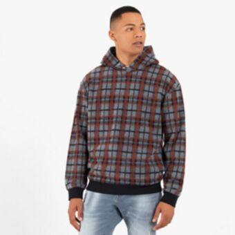 Mkm brown check polar fleece button hoody