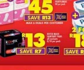Shoprite Kotex sanitary pads offer