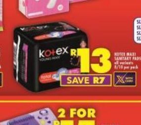 Shoprite Kotex sanitary pads offer