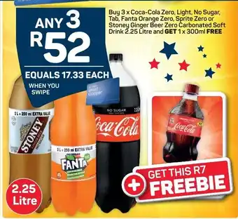 Pick n Pay Liquor Coca-Cola Zero, Light, No Sugar, Tab, Fanta Orange Zero, Sprite Zero or Stoney Ginger Beer Zero Carbonated Soft Drink 2.25L offer