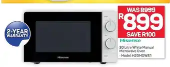Hisense White Manual Microwave Oven 20 Litre
