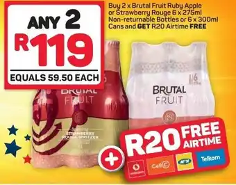 Pick n Pay Liquor Brutal Fruit Apple or Strawberry Rouge 6x275ml offer