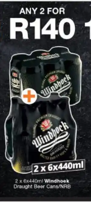 Checkers Windhoek Draught Beer Cans/NRB 2x6x440ml offer