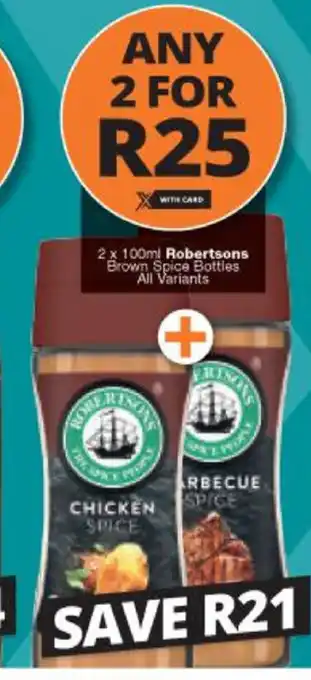 Checkers Robertsons Brown Spice Bottles 2 x 100ml offer
