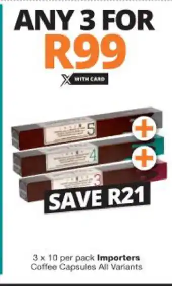 Checkers Importers Coffee Capsules 3x10 per Pack offer