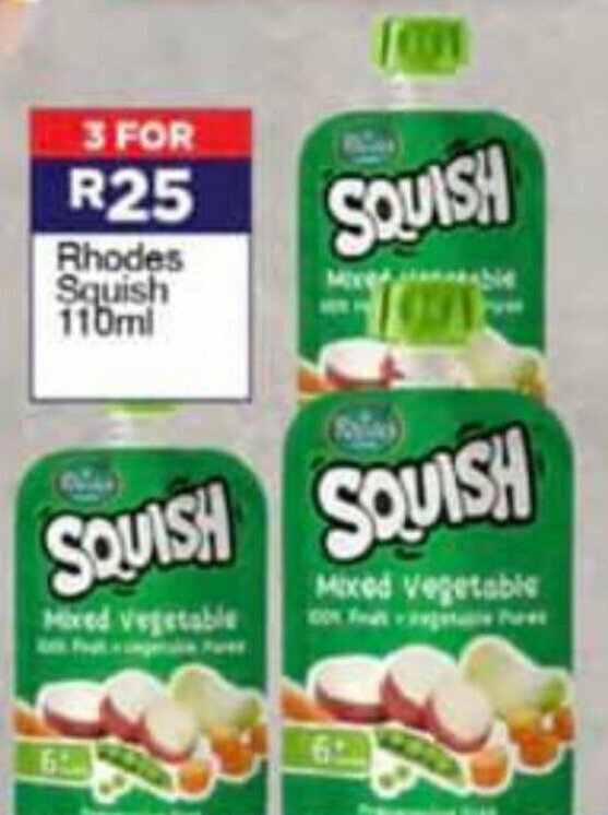 Rhodes Squish Mixed Vegetable 3 x 110ml offer at Super Save